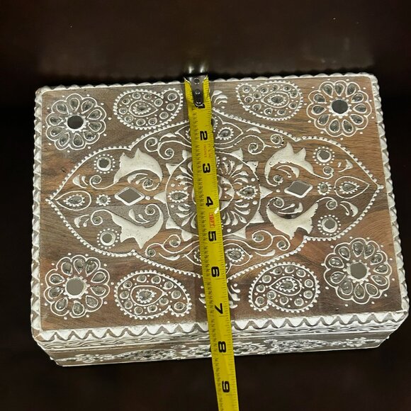 NWT Vintage Large Wooden Hand Carved Ornate Indian Keepsake Box - Picture 5 of 7